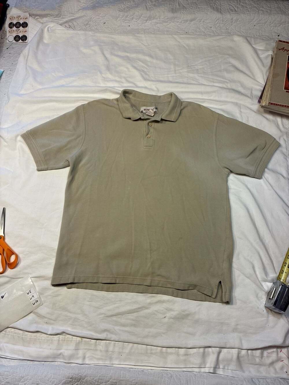 Summa Men's Vintage Beige Ribbed Textured 100% Cotton Short Sleeve Polo Shirt Si